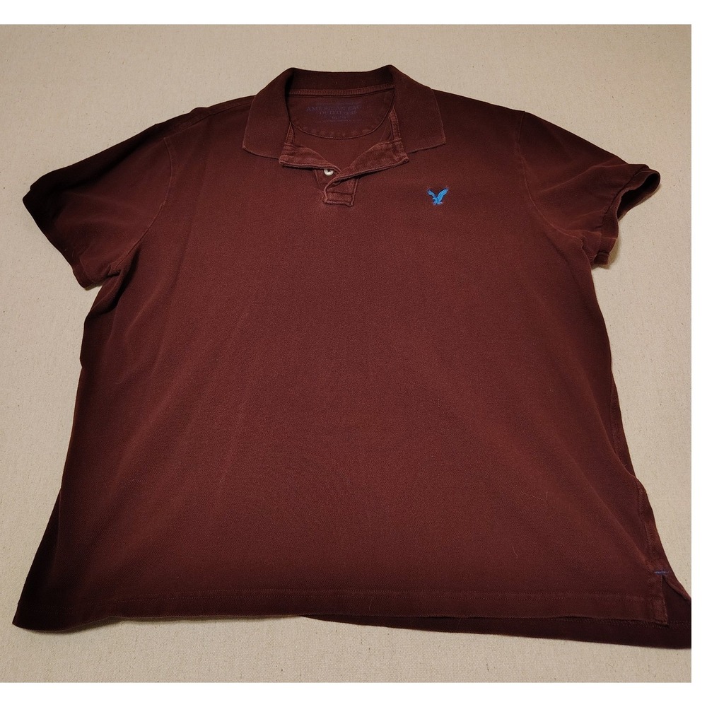 American Eagle Men XXL Athletic Fit Polo Shirt Burgundy Maroon Short Sleeve Logo